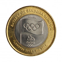 Moeda V-599 1 Real 2012 SOB/FC Entrega da Bandeira Olímpica Bimetálico Ø27mm 7gr.*
