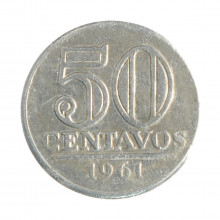 Moeda V-273 50 Centavos 1961 MBC C/Sinais de Limpeza Alumínio Ø21mm 1,7gr.