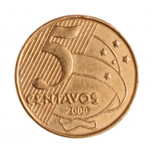 Moeda V-466 5 Centavos 2000 MBC+ Data Difícil Aço Revestido de Cobre Ø22mm 4,1gr.