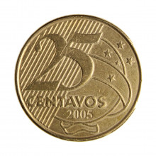 Moeda V-525 25 Centavos 2005 MBC+ Aço R Bronze Ø25mm 7,5gr.