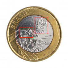 Moeda V-610 1 Real 2015 MBC/SOB Basquete Batida Dupla "Mão e Brasão" Bimetálico Ø27mm 7gr.*