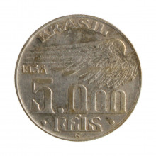 Moeda P-723 5000 Réis 1938 MBC Santos Dumont Prata 600 Ø27,5mm 10gr.