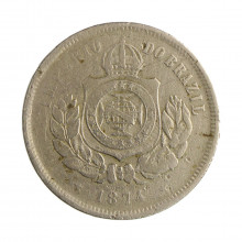 Moeda V-017 200 Réis 1874 MBC C/ Marca de Verniz Cupro Níquel Ø32mm 15gr.