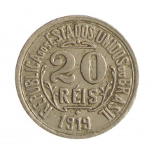 Moeda V-058 20 Réis 1919 MBC Sem Ponto Cupro Níquel Ø15,5mm 2gr.