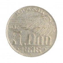 Moeda P-722 5000 Réis 1937 MBC Santos Dumont Prata 600 Ø27,5mm 10gr.
