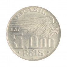 Moeda P-722 5000 Réis 1937 MBC/SOB Santos Dumont Prata 600 Ø27,5mm 10gr. *