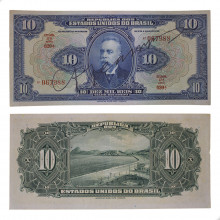 Cédula R-110D 10 Mil Réis 1942 Autografada: número, estampa e série separados SOB