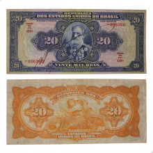 Cédula R-119D 20 Mil Réis 1942 Autografada: número, estampa e série separados MBC