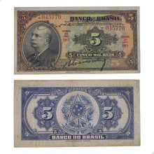 Cédula R-203A 5 Mil Réis 1930 Duas chancelas MBC