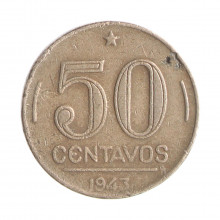 Moeda V-192a 50 Centavos 1943 BC/MBC Níquel Rosa Ø21mm 5gr.