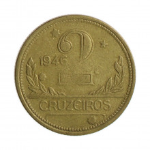 Moeda V-242 2 Cruzeiros 1946 BC/MBC Bronze Alumínio Ø25mm 8gr.