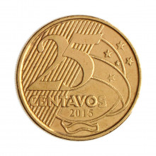 Moeda V-535 25 Centavos 2015 MBC+ Aço R Bronze Ø25mm 7,5gr.