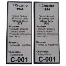 Etiqueta Cédulas Cruzeiro C-001 até C-332 Primeira e Última Série