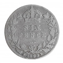 Km#779 6 Pence 1893 MBC Reino Unido Europa