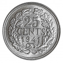 Km#164 25 Cents 1941 SOB+ Holanda Europa
