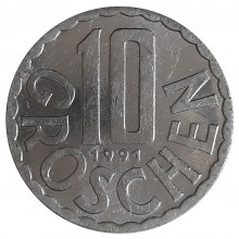 KM#2878 10 Groschen 1991 MBC+ Áustria Europa