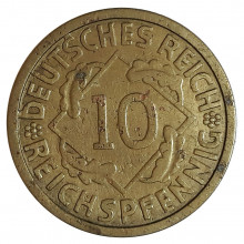 KM#40 10 Reichspfennig 1924 J MBC+ Alemanha Império Europa