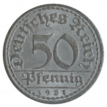 KM#27 50 Pfennig 1921 A MBC+ Alemanha Império Europa